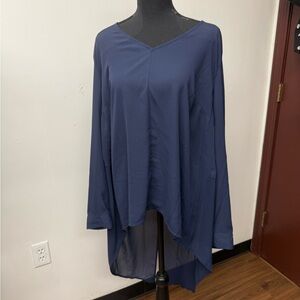 Elegant Navy Blue Asymmetrical Blouse Size 2X